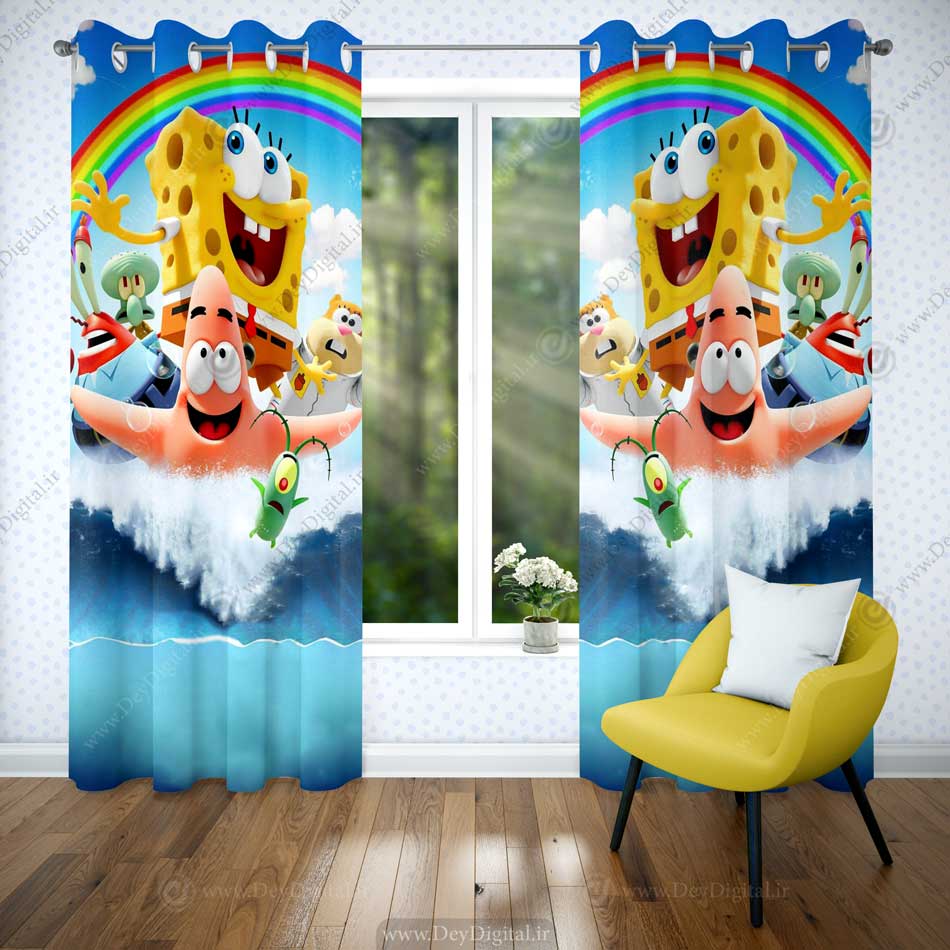 پرده پانچی اتاق پسر طرح باب اسفنجی pk-4166