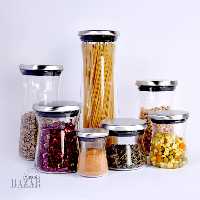 بانکه شیشه ای ام جی اس با درب استیل (7سایز)