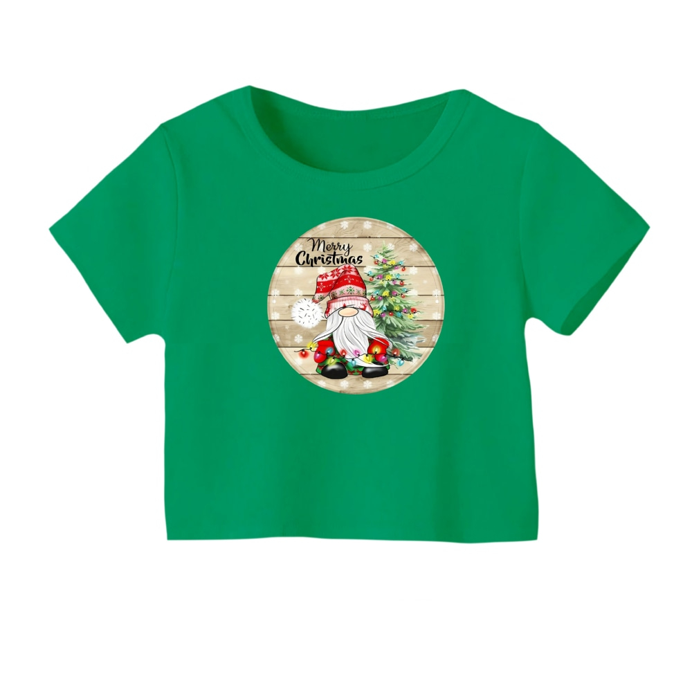 کراپ‌ تی‌شرت آستین کوتاه زنانه مدل بابانوئل کریسمس کد 15 رنگ سبز