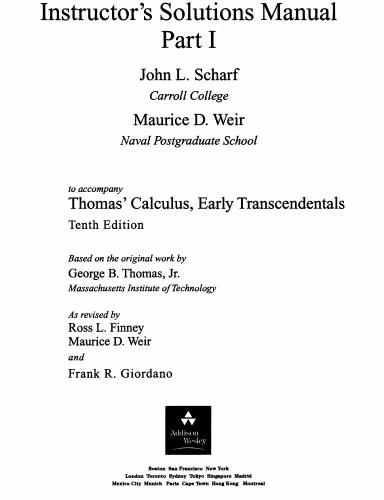خرید و دانلود نسخه کامل کتاب Instructor's Solutions Manual Part 1 (to accompany Thomas' Calculus, Early Transcendentals, 10th Edition)