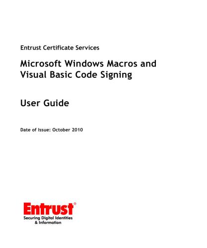 خرید و دانلود نسخه کامل کتاب Entrust Certificate Services. Microsoft Windows Macros and Visual Basic Code Signing