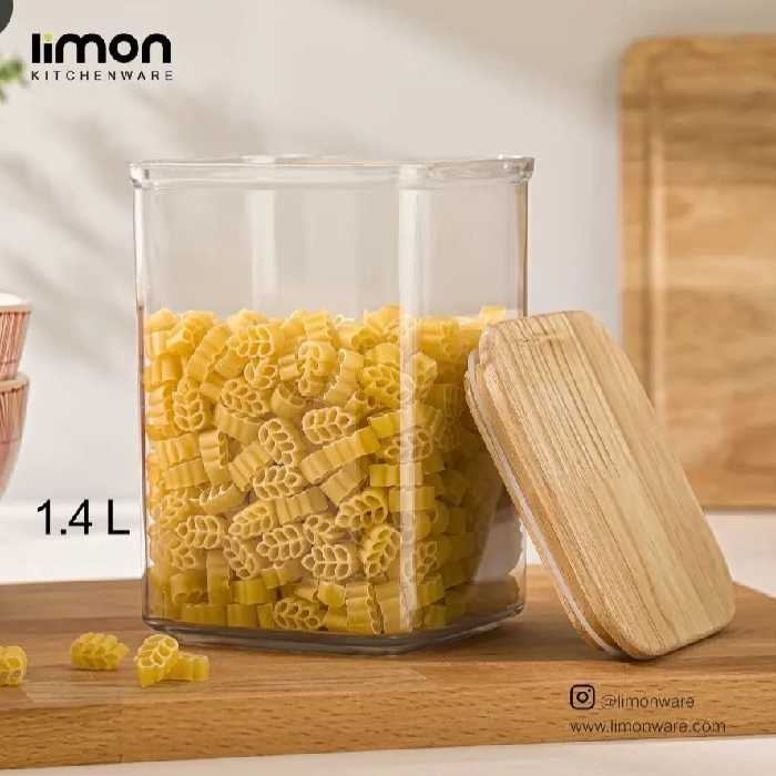 بانکه 4گوش  حبوبات درب چوبی لیمون (سایز2)