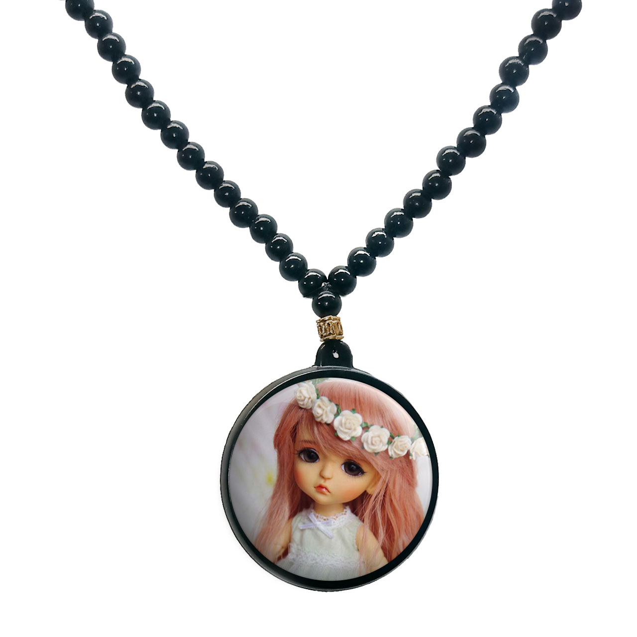 گردنبند پرمانه طرح عروسک زیبا کد pmd.337 مدل دو طرفه