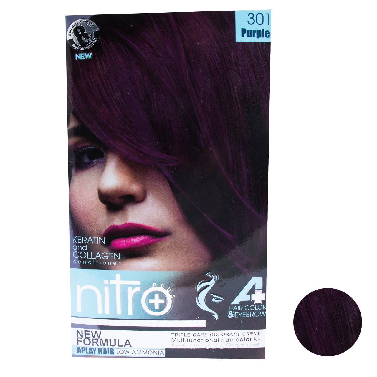  کیت رنگ مو و ابرو نیترو پلاس شماره 301 حجم 100 میلی لیتر رنگ ارغوانی