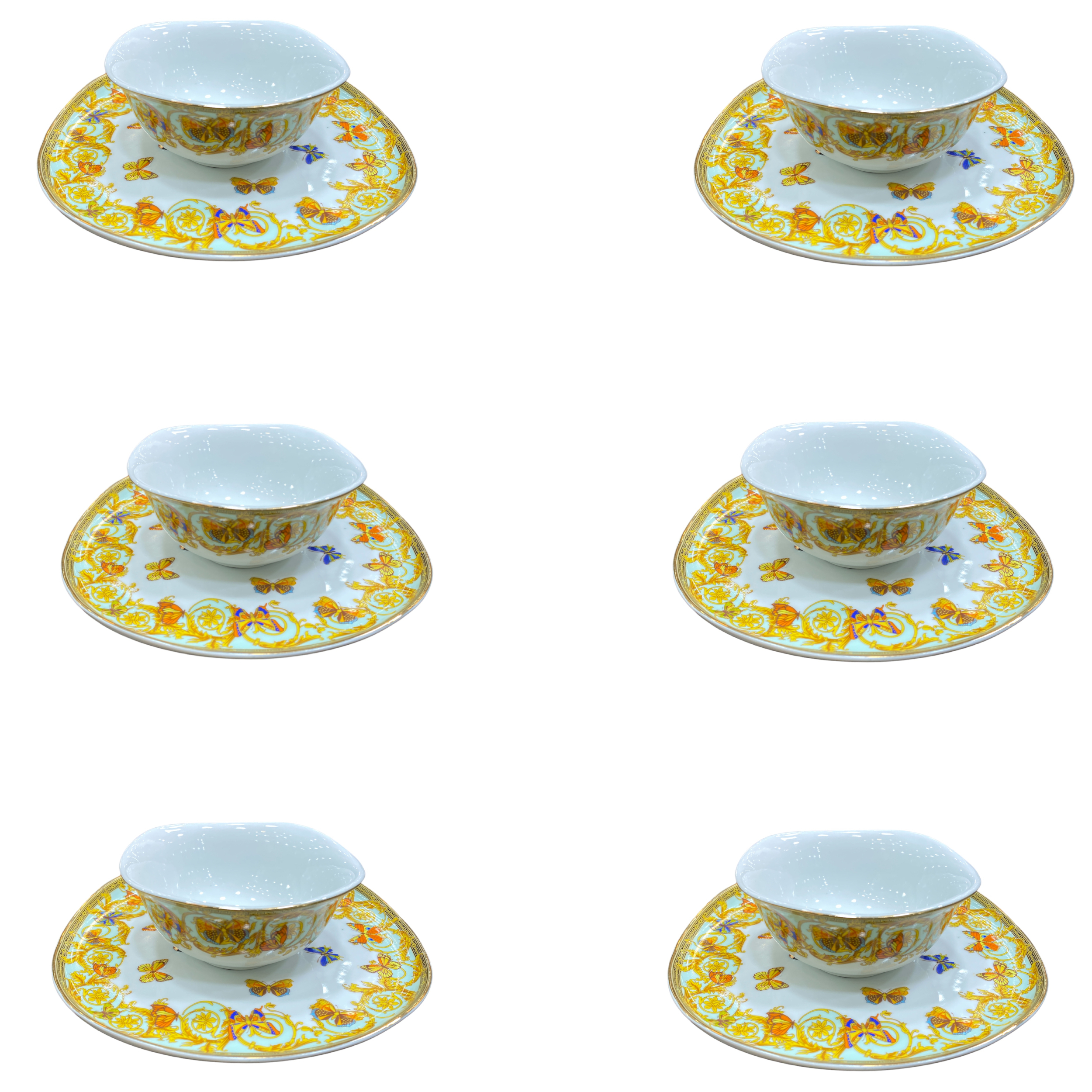 ست پیاله و پیش دستی مدل پروانه بسته 12 عددی