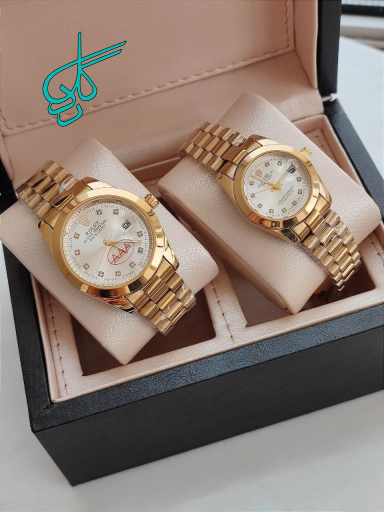 خرید ست ساعت مردانه و زنانه رولکس دارای قفل اصلی رنگ ثابت تقویم دار کیفیت عالی دارای رنگ بندی کد 2115841 - ردگل