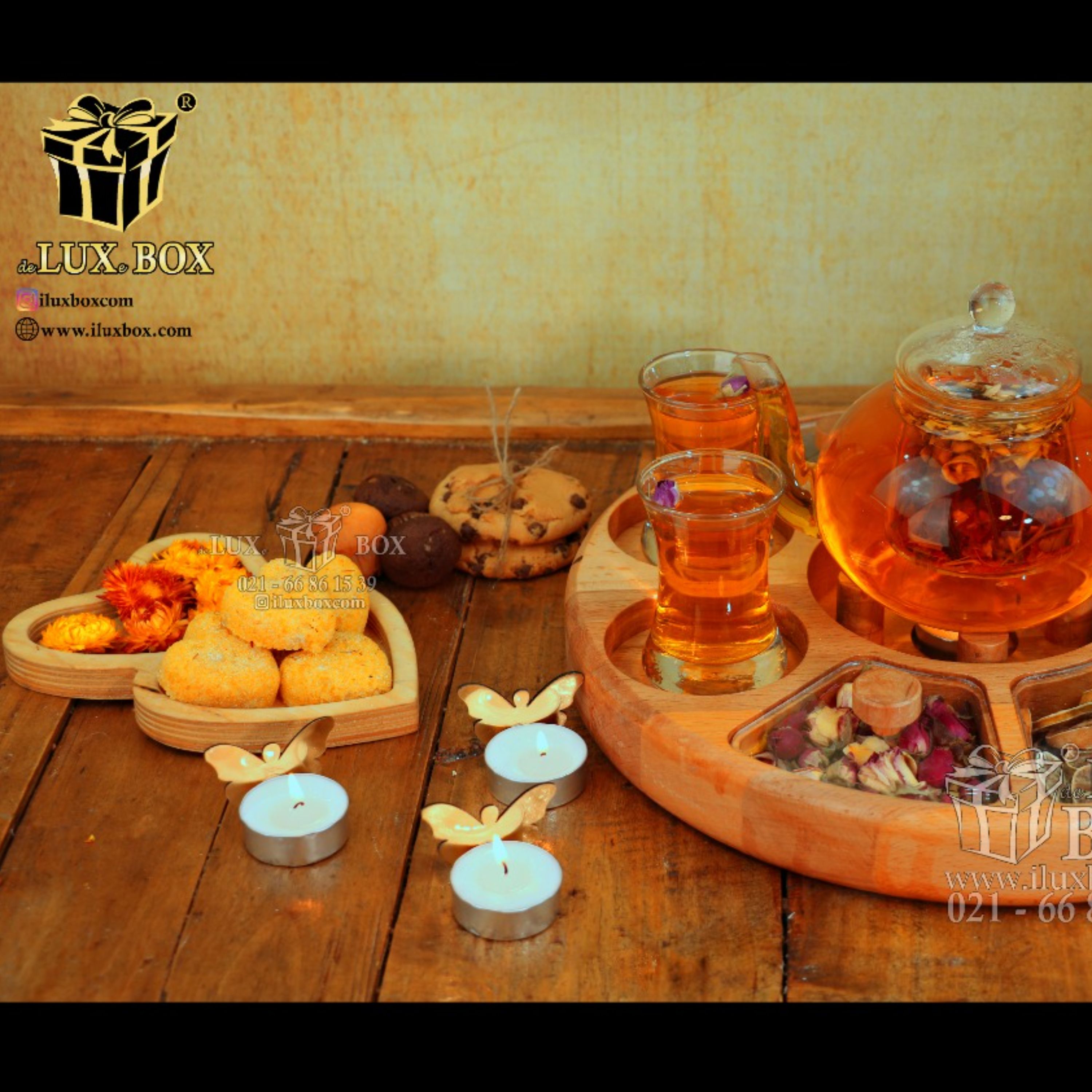 سینی سرو و پذیرایی وارمردار چوبی دمنوش آجیل لوکس باکس کد LB402