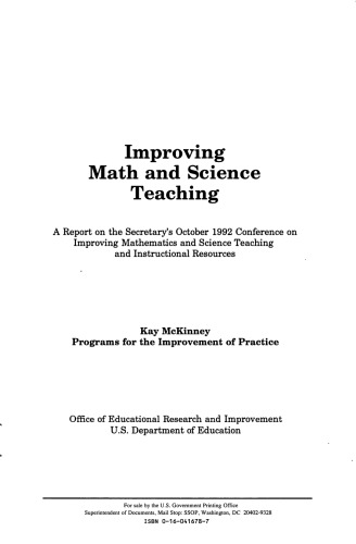 خرید و دانلود نسخه کامل کتاب Improving Math and Science Teaching: A Report on the Secretary's October 1992 Conference on Improving Mathematics and Science Teaching and Instruction (S. hrg)