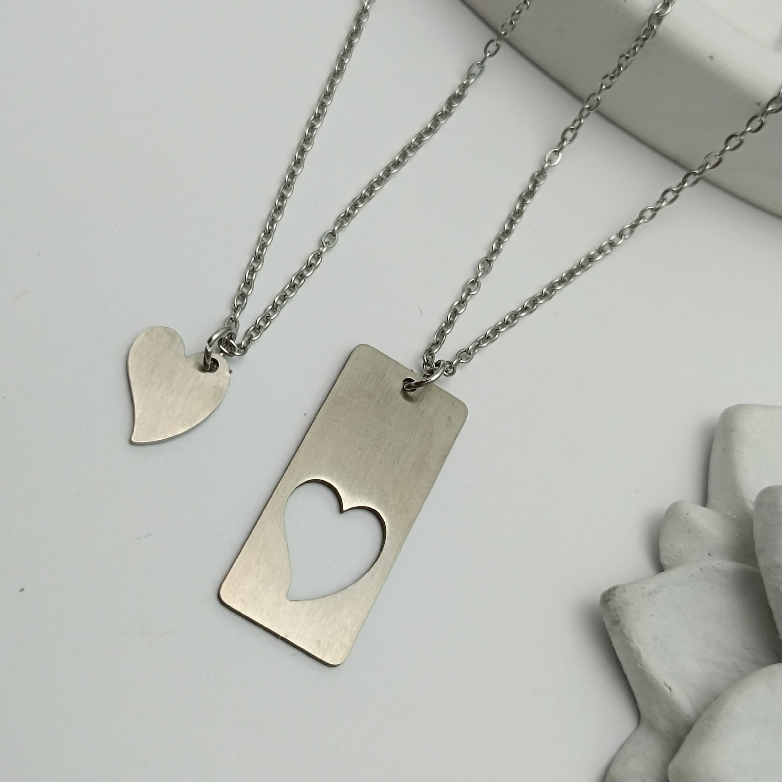 گردنبند ست دوتایی مدل پازل قلبی استیل رنگ ثابت 