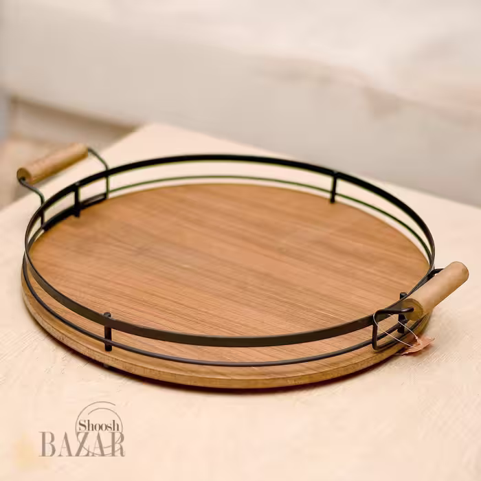 سینی گرد کف چوبی دور فلزی رابروود