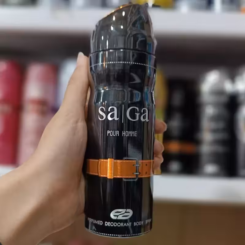 اسپری بدن مردانه ساگا مشکی برند عماد آرا حجم 200 میل