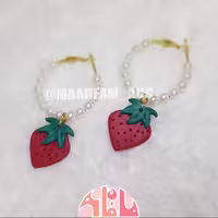 گوشواره حلقه ای مرواریدی توت فرنگی ماه فام