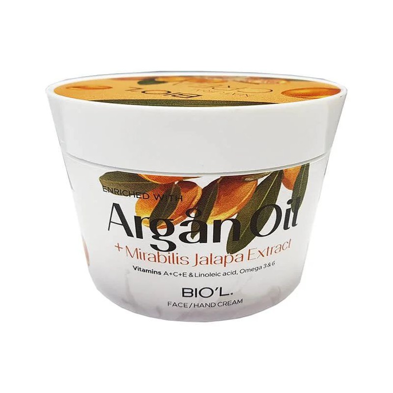 کرم دست و صورت کاسه ای روغن آرگان و لاله عباسی بیول سرشار از ویتامین سرشار از لیونییک اسید امگا 3مرطوب کننده و آبرسان