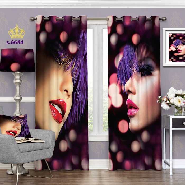 پرده اتاق خواب دخترانه دو قواره  طرح چهره کد S6684