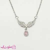 گردنبند دخترانه بال نقره ای با آویز صورتی