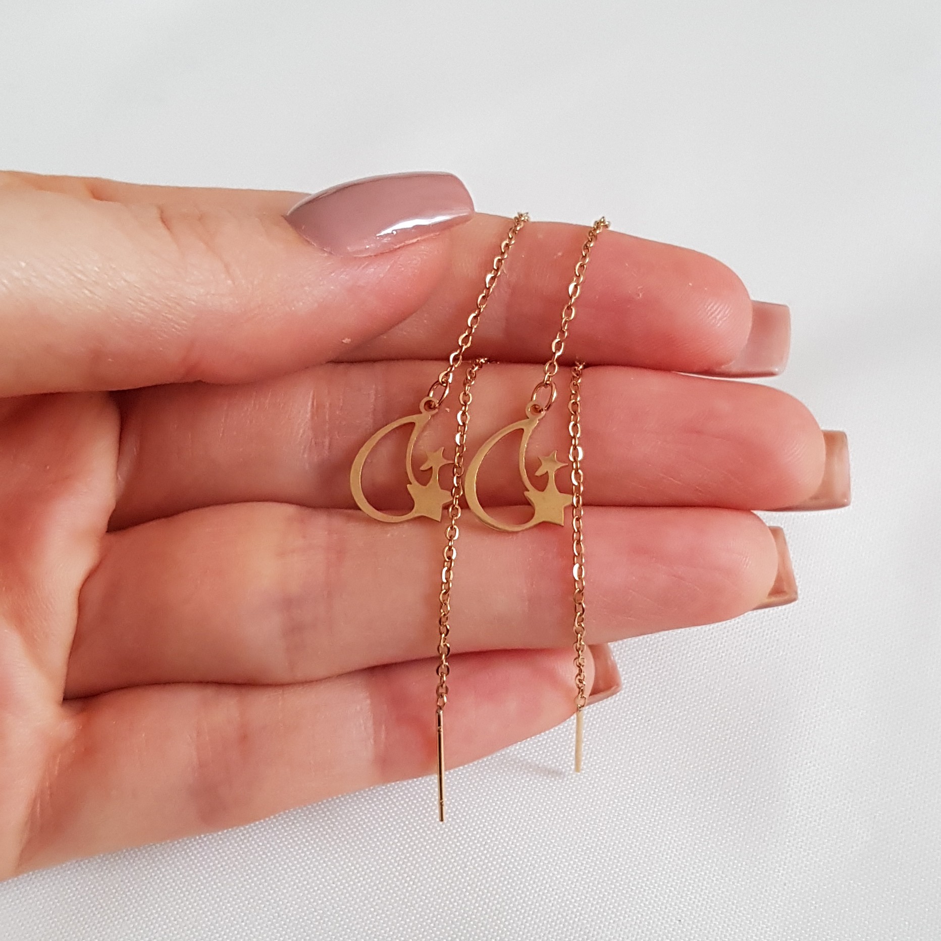 گوشواره بخیه استیل طرح ماه و ستاره طلایی رنگ کد 3407