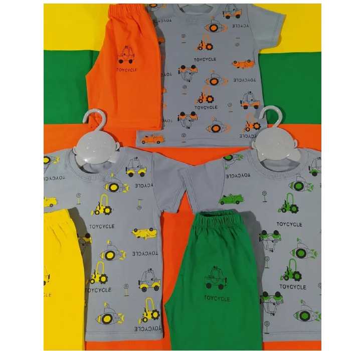 تیشرت شلوارک نخ پنبه یکرو طرح تراکتور قد 38 و 42 و 49