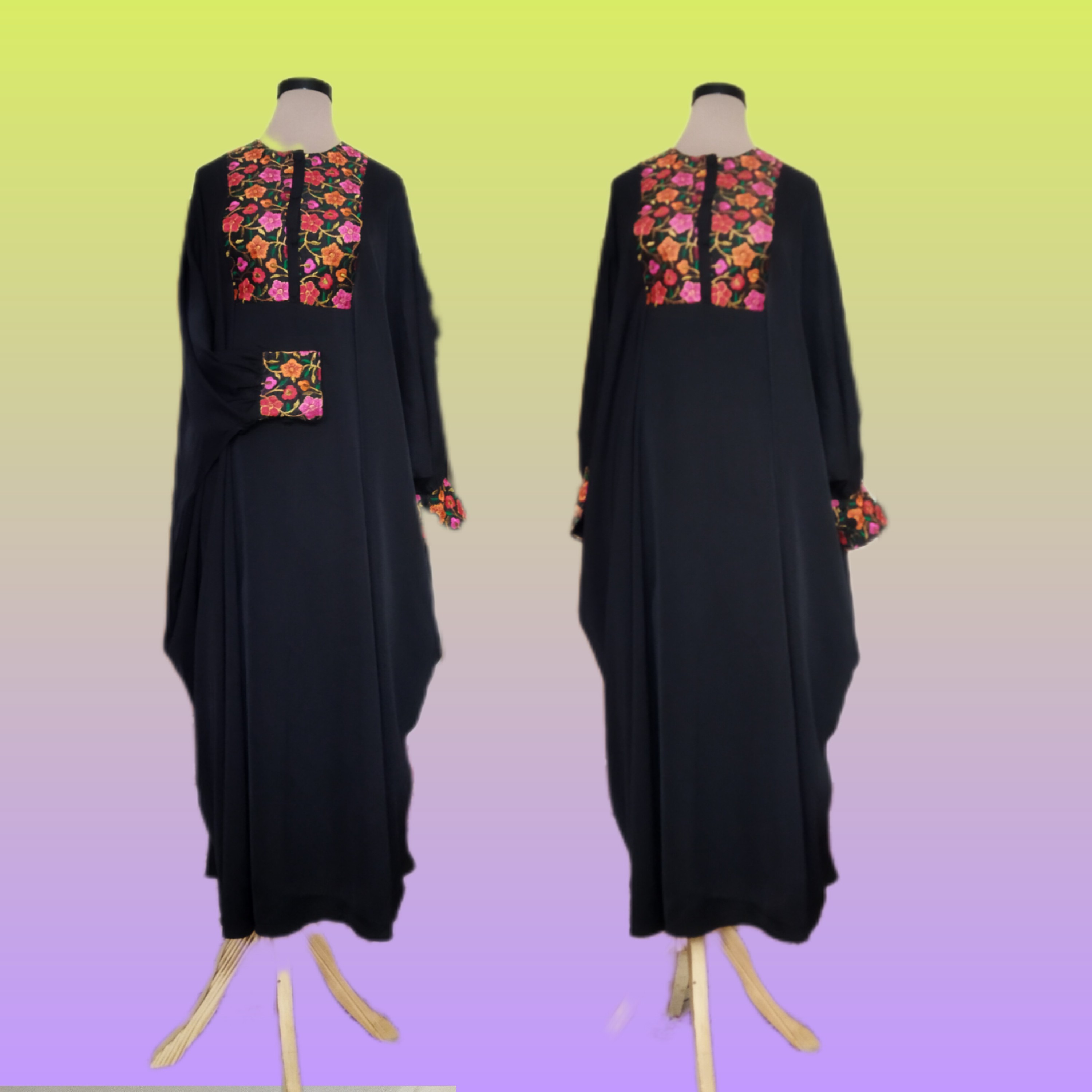 عبای فوق العاده شیک و سبک و راحت نگین کرپ الیزه با سوزن دوزی بسیار شیک و جذاب در سه سایز