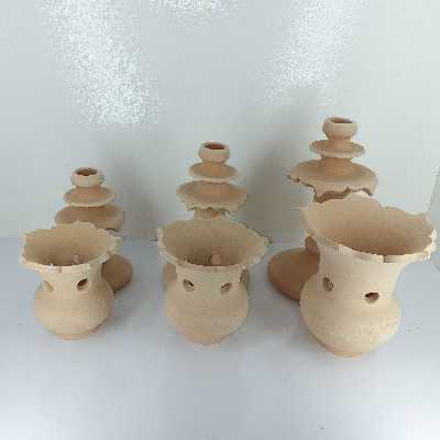  شمعدان سفالی خام مدل لب کمانی کد SH102 مجموعه سه عددی