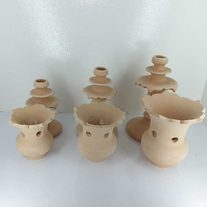  شمعدان سفالی خام مدل لب کمانی کد SH102 مجموعه سه عددی