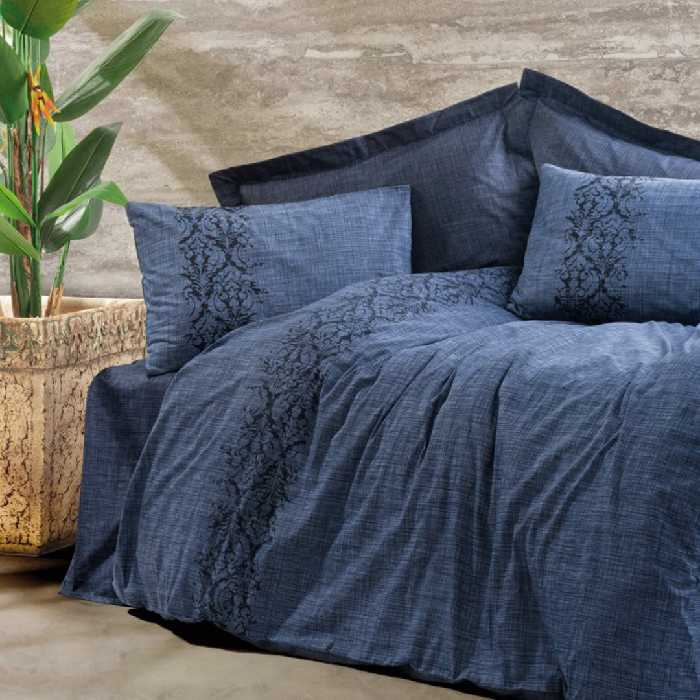 سرویس ملحفه کاتن باکس مدل Plain Sooty Denim دو نفره 4 تکه