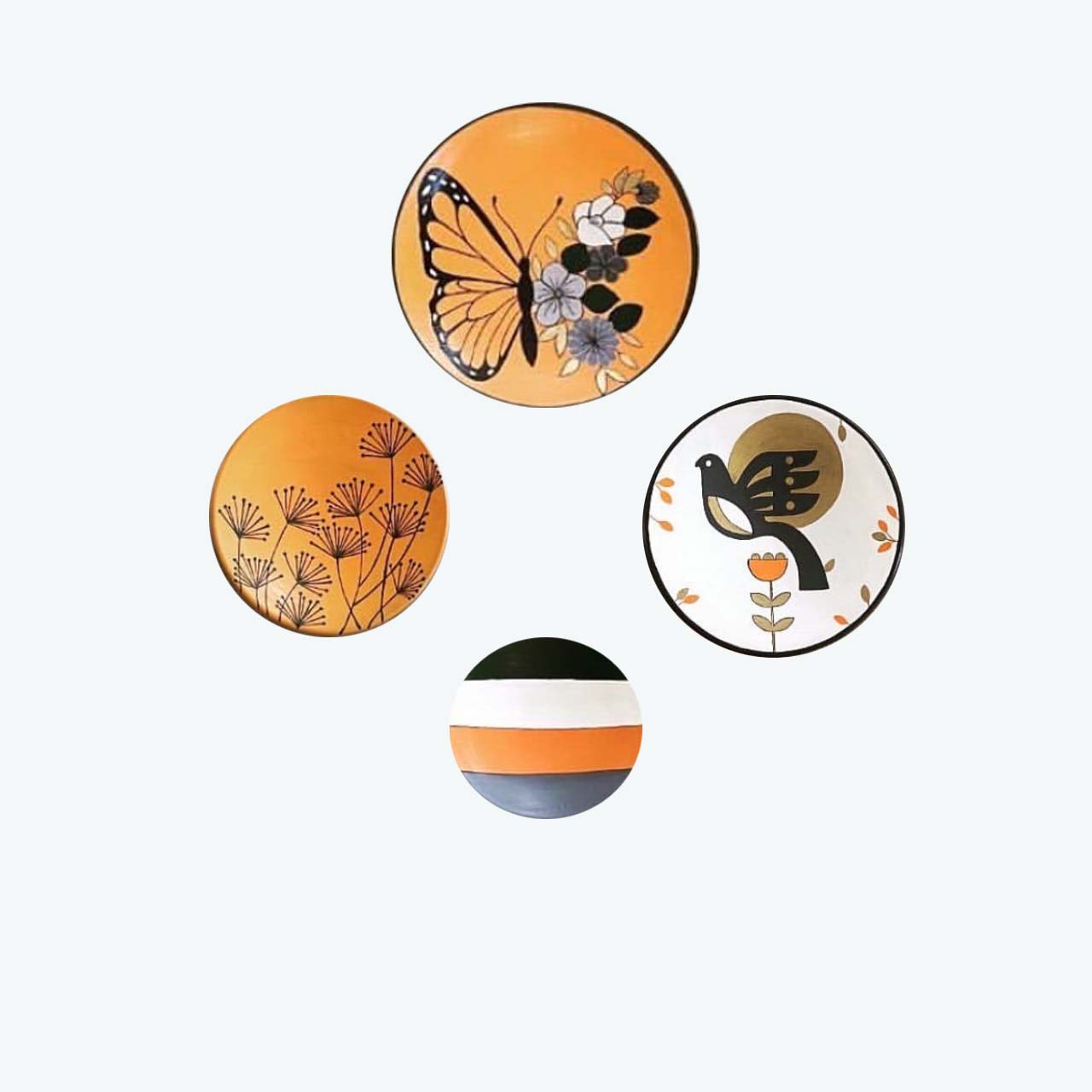 بشقاب دیوارکوب سفالی طرح پروانه مجموعه 4عددی
