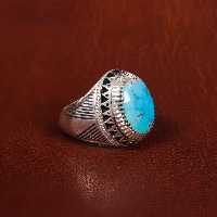 انگشتر فیروزه شجری مردانه کد 17196 - جواهری مشاهیر