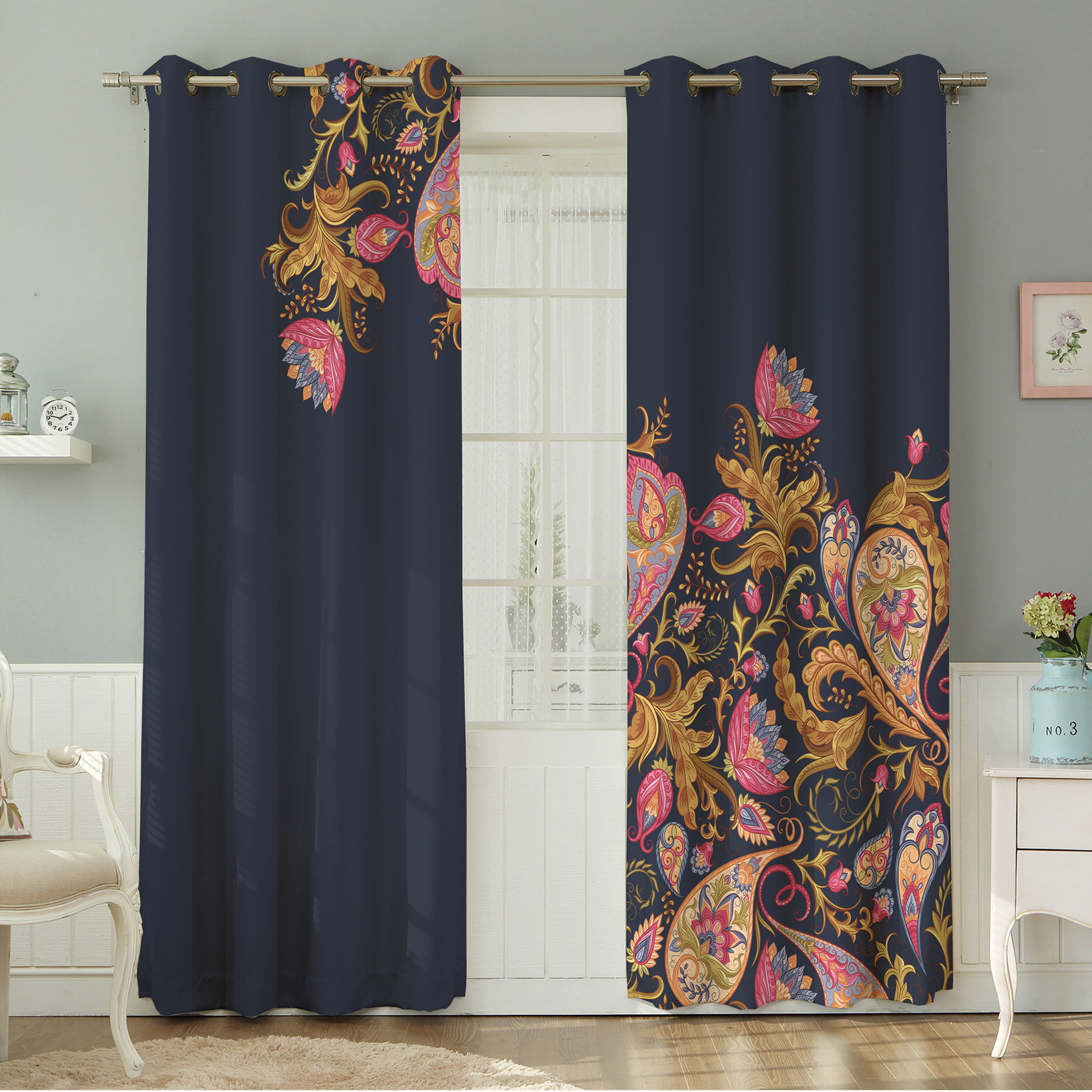 پرده نیروانا طرح سنتی  مدل هازان کد 4918 سایز 140×280 سانتی متر