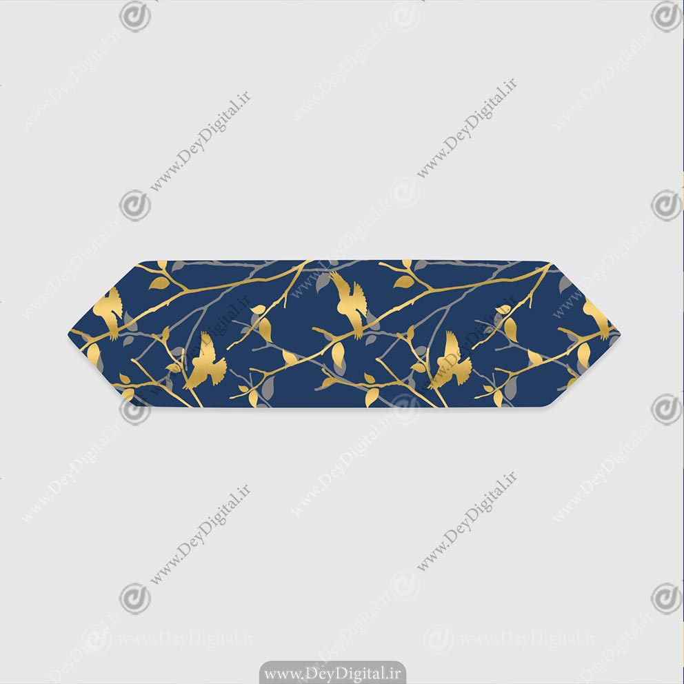 رانر چاپی سرمه با گل و پرنده طلایی SM-10003