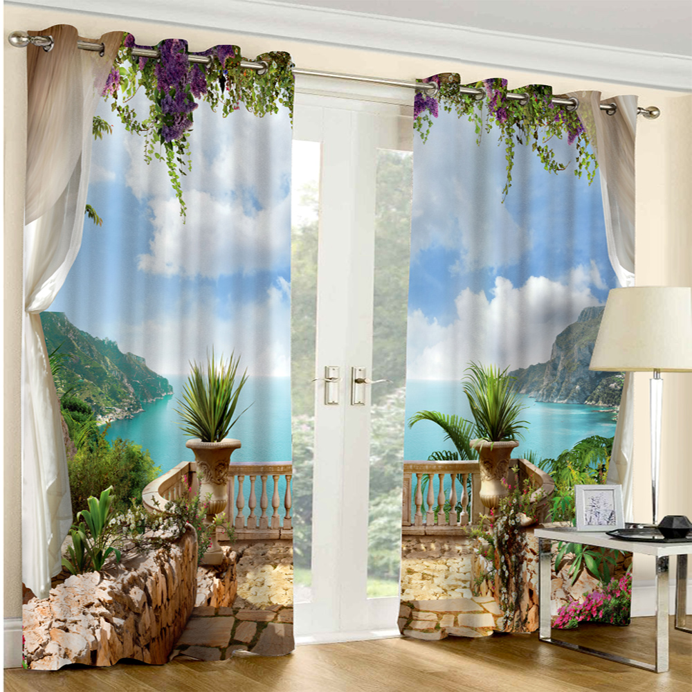 پرده مدل هازان چاپی طرح منظره کد 6155 سایز 140x275  سانتیمتر