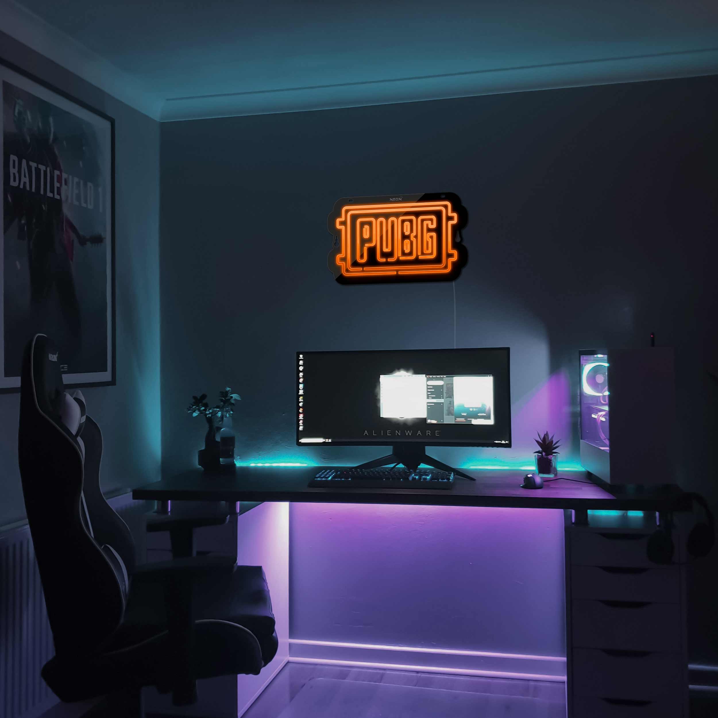 چراغ دیواری نئون دیزاین مدل Pubg-Logo-BL_ORG