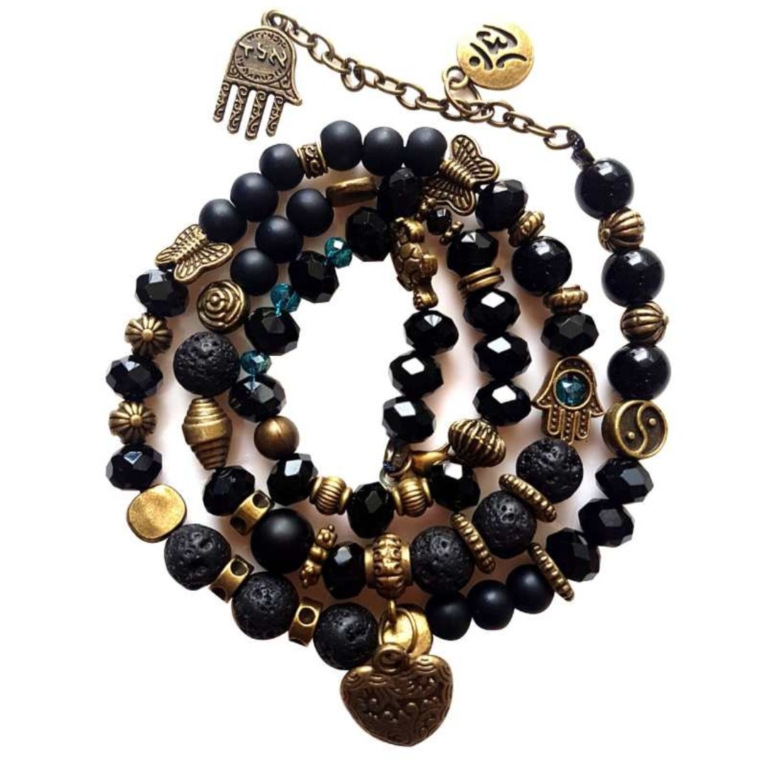 دستبند دور پیچ سنگ اونیکس و جید قابل استفاده به عنوان گردنبند،پابند و دستبند