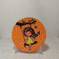 بشقاب سفالی طرح دختر چند رنگ