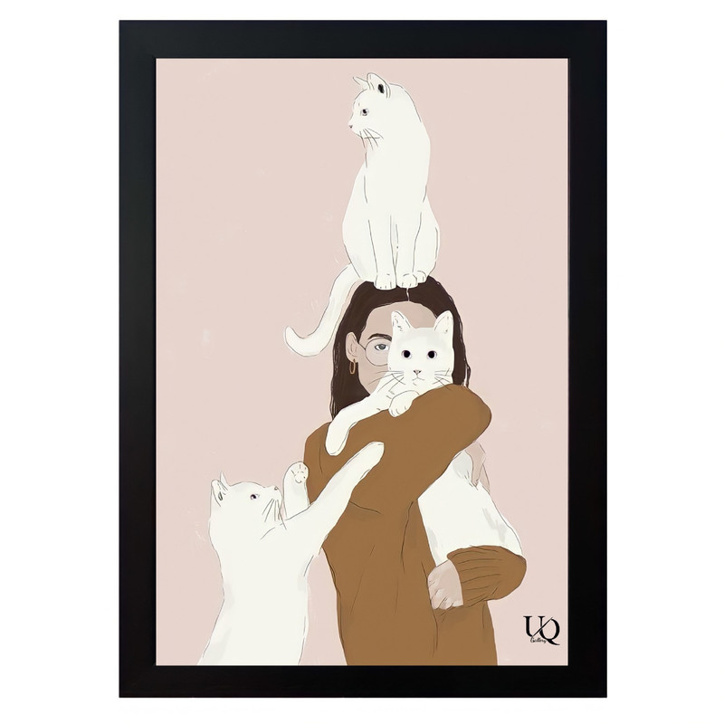 تابلو مدل دختر و گربه | دنیای قاب