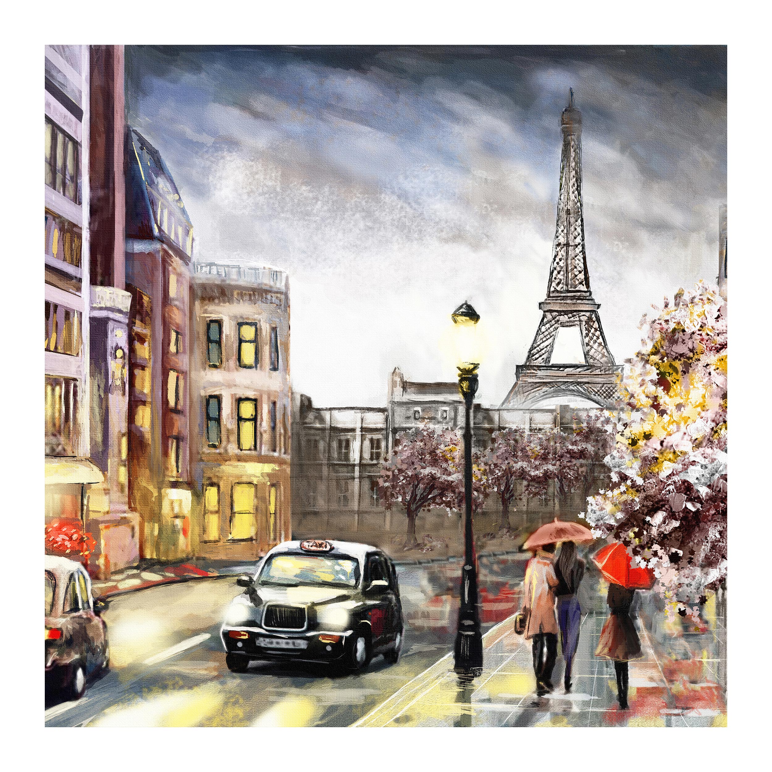 تابلو شاسی مدل R1019 طرح نقاشی منظره خیابان پاریس و برج ایفل