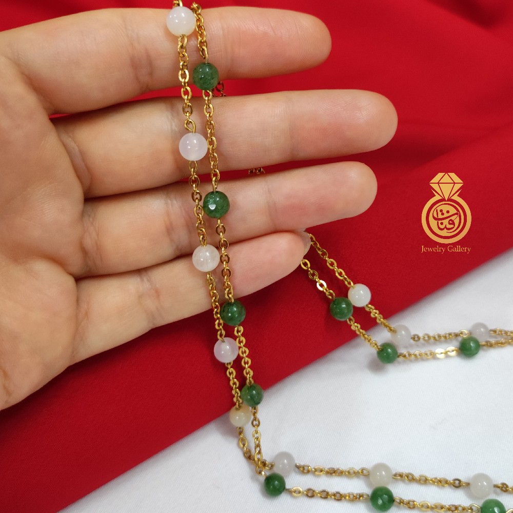 گردنبند استیل و سنگ عقیق سبز  و سفید دستساز