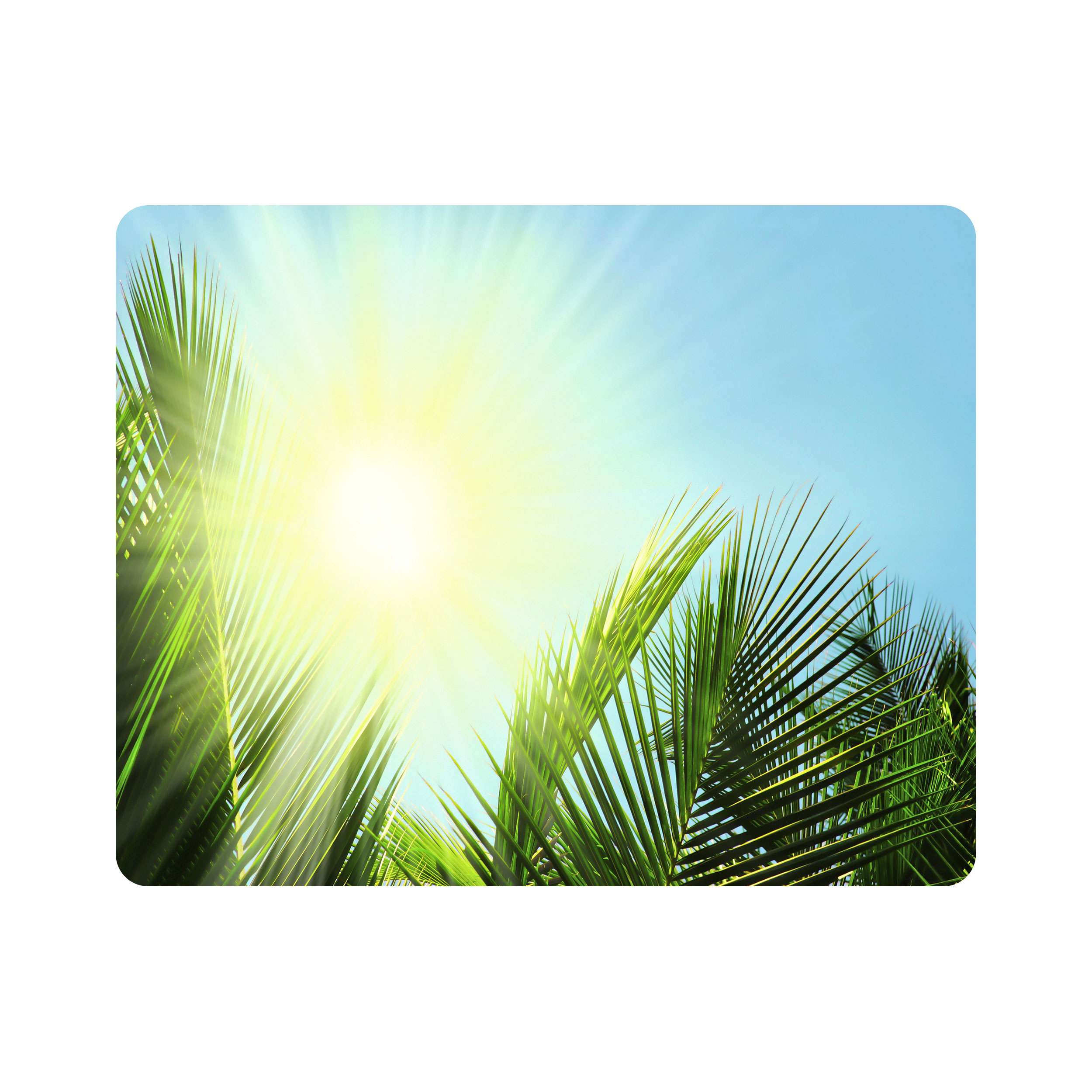 ماوس پد اطلس آبی طرح نور خورشید و آسمان و برگ مدل T7084