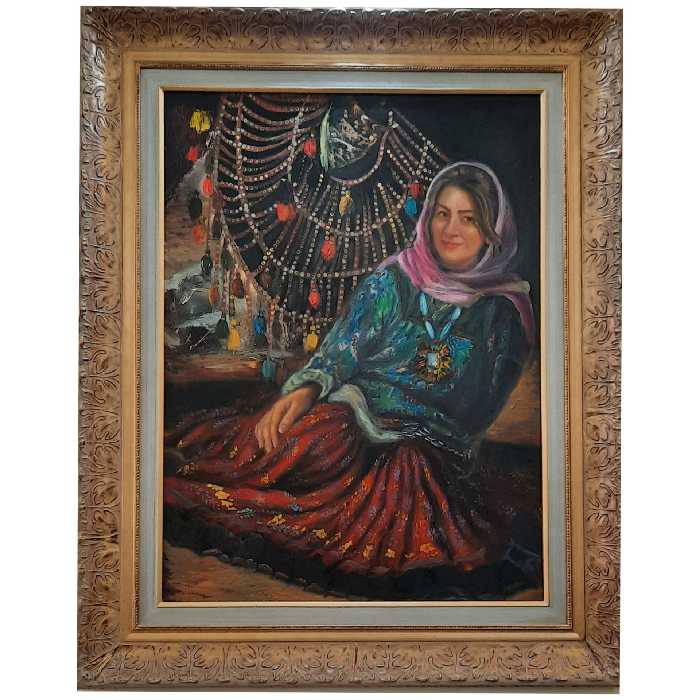 تابلو نقاشی رنگ وروغن طرح دختر کرد کد 110