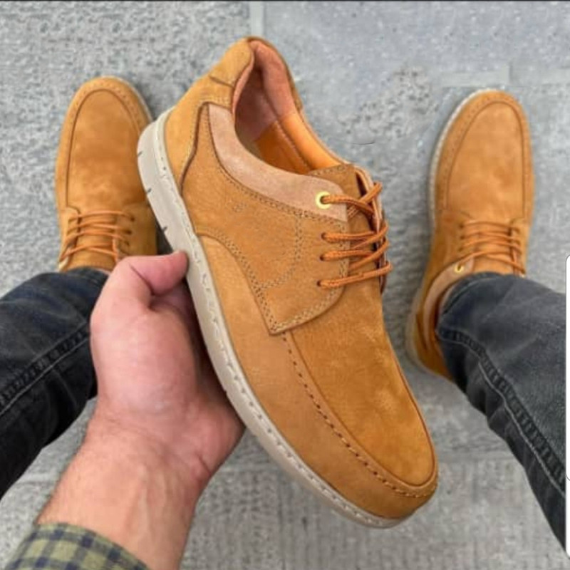 کفش روزمره مردانه مدل چرم طبیعی کد 00134t.k رنگ عسلی