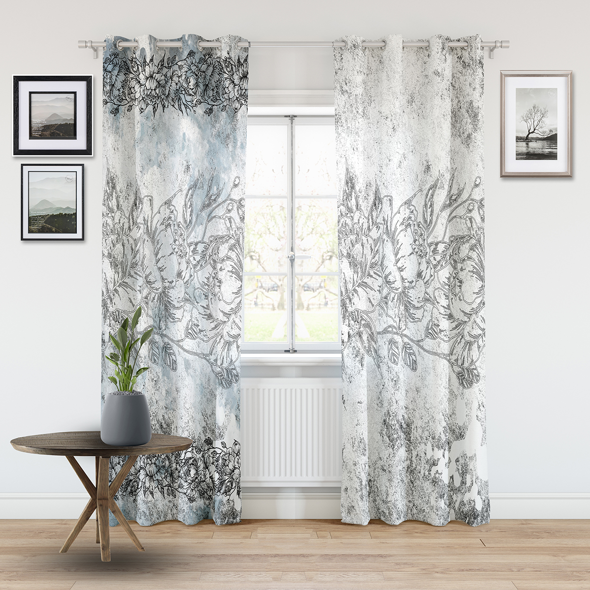 پرده مدل پانچی طرح گل پتینه سایز 280x145 سانتی متر