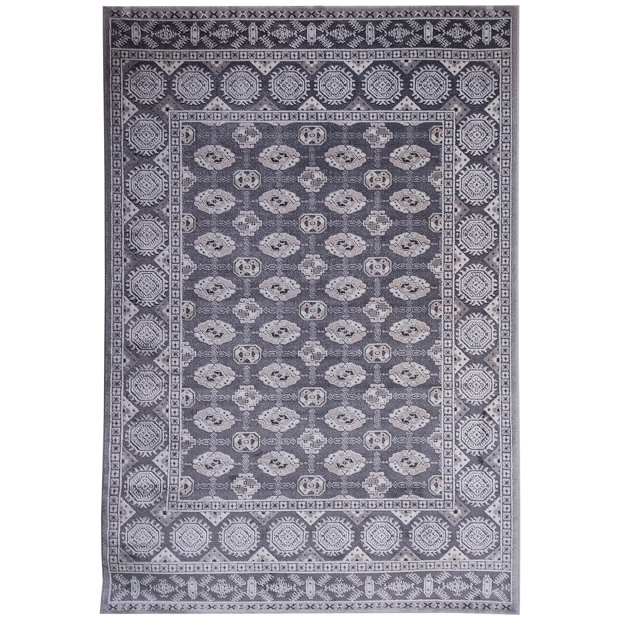 فرش ماشینی زمرد مشهد مدل R44 زمینه طوسی