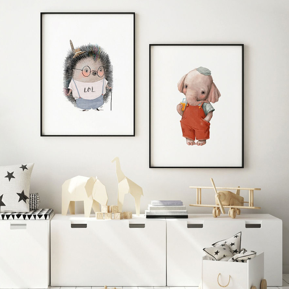 تابلو کودک طرح فیل و جوجه تیغی مجموعه 2 عددی