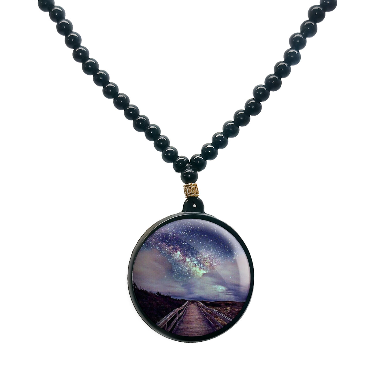 گردنبند پرمانه طرح ستاره و کهکشان کد pmd.25690 مدل دو طرفه