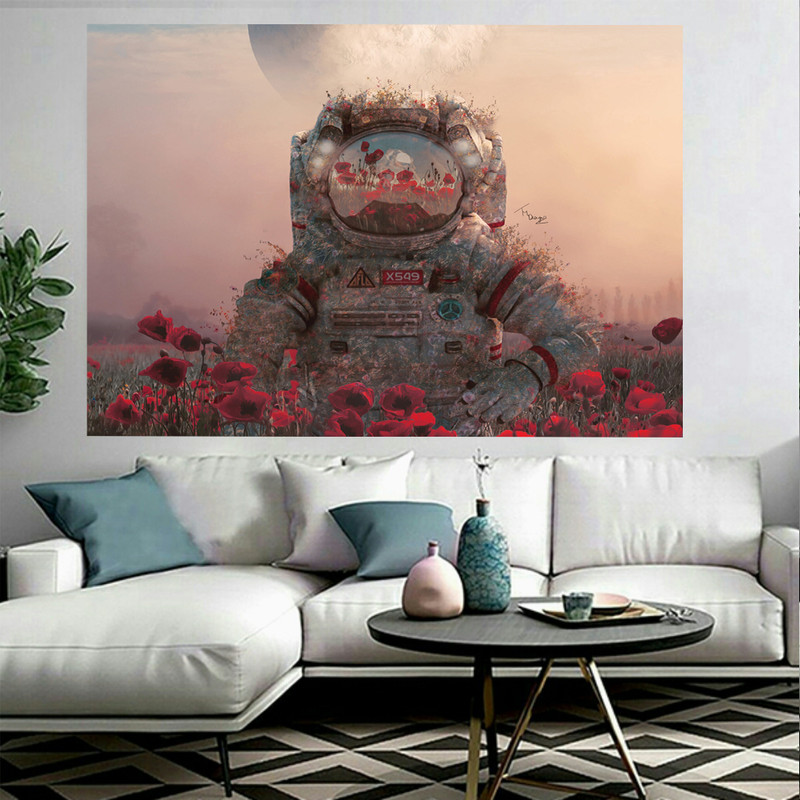 تابلو شاسی مدل چرم شاسی طرح فضانورد و گل کد AR3980 | دنیای قاب