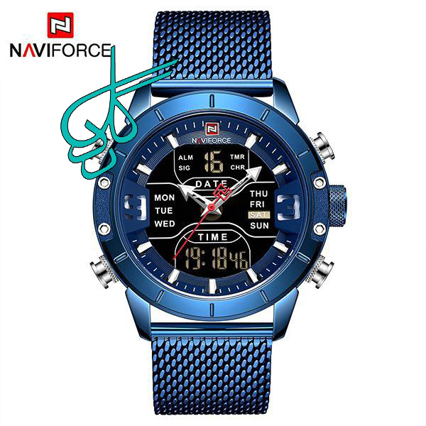 خرید ساعت مردانه فلزی نویفورس 9153 موتور ژاپن ضدآب درحد شستشو جنس استیل با کیفیت چراغ دار دو زمانه تقویم دار کد 1919146 - ردگل