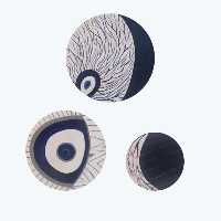 بشقاب دیوارکوب سفالی طرح چشم نظر مجموعه 3عددی