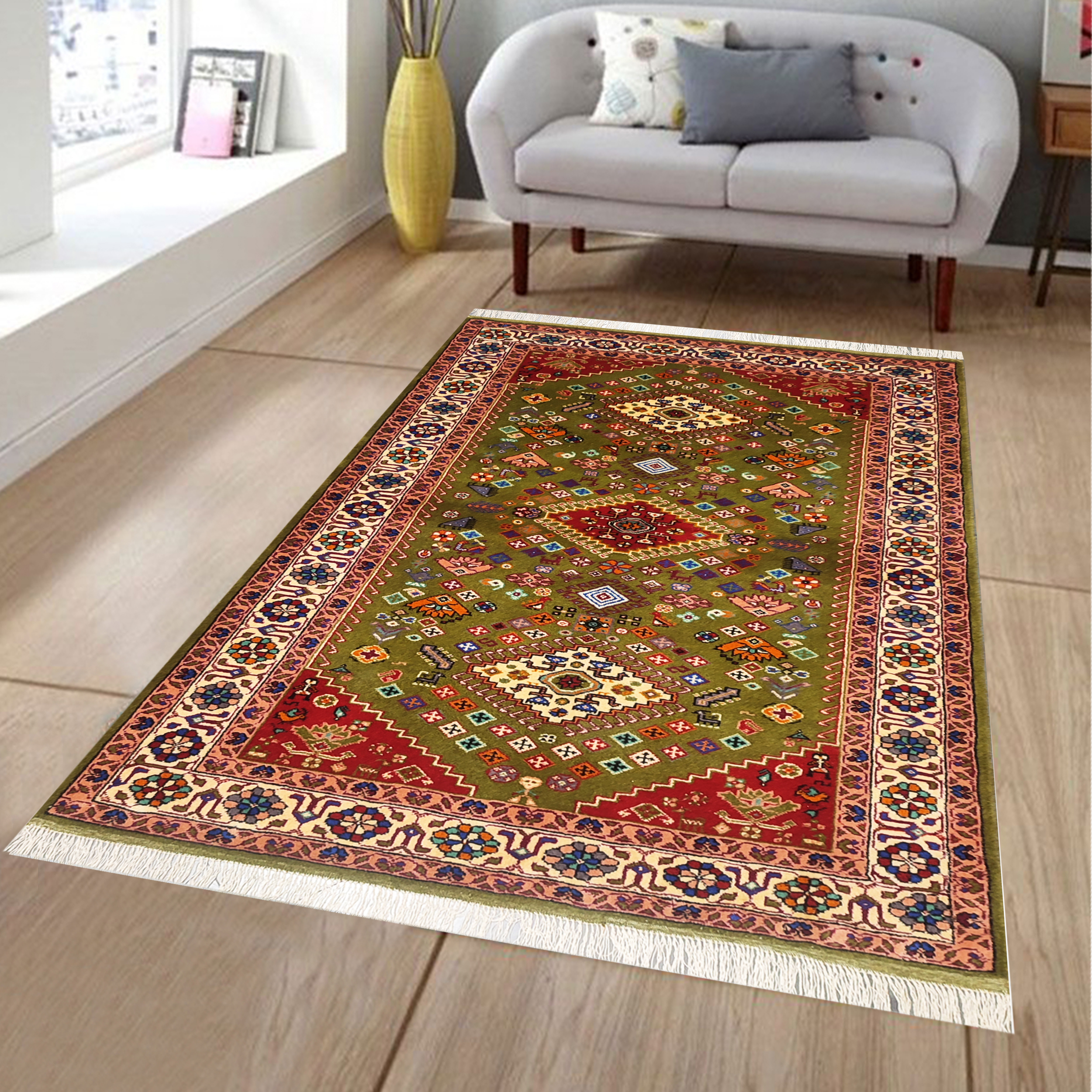 فرش دستبافت یک و نیم متری طرح لوزی کد AA493