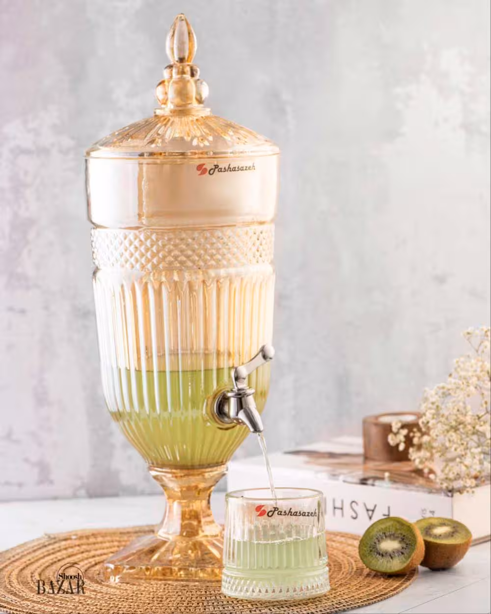 کلمن شیشه ای عسلی 3.5 لیتر پاشاسازه مدل جنوا کد 430967