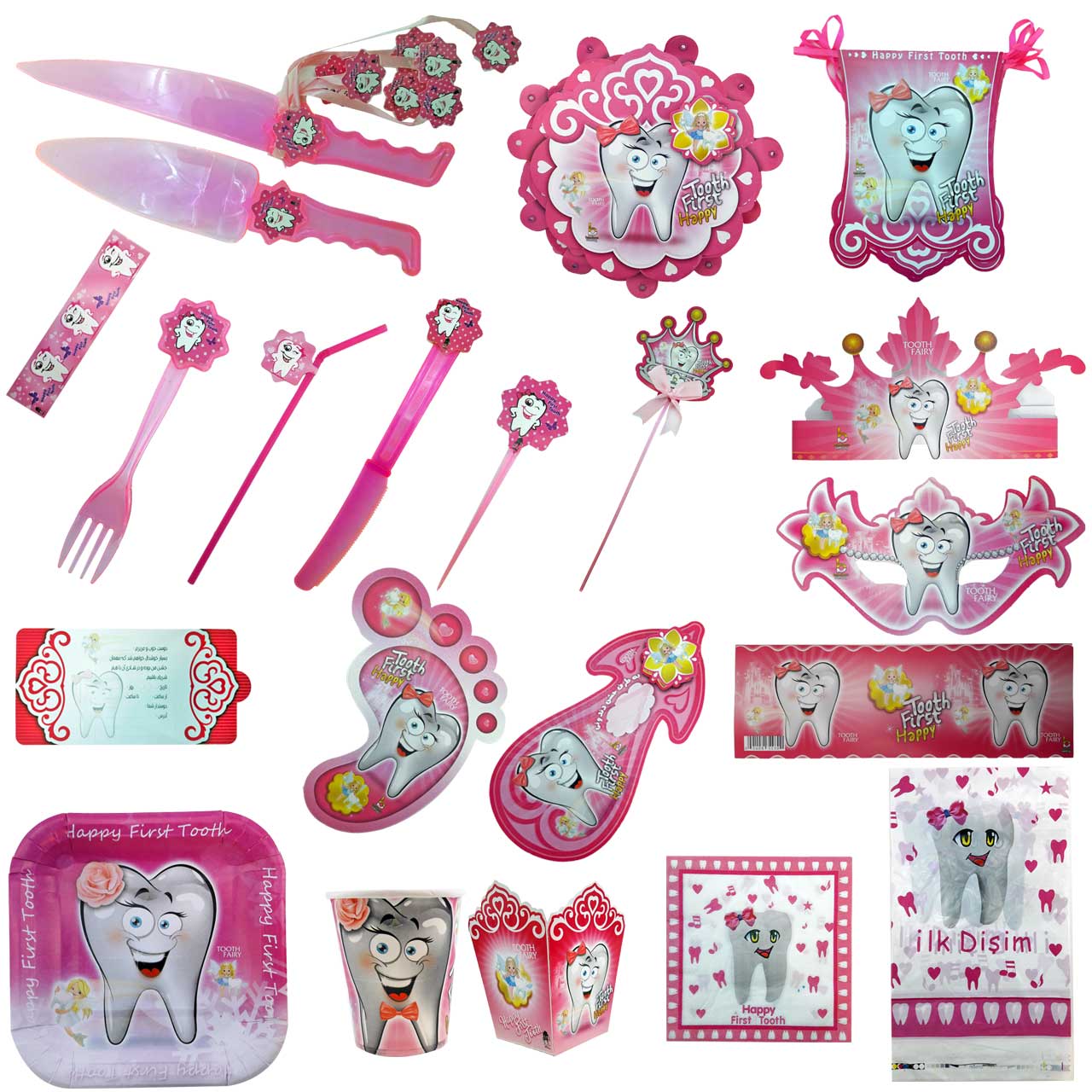 پک جشن تولد گالری زیبا باکس مدل تم دندونی صورتی سایز 150