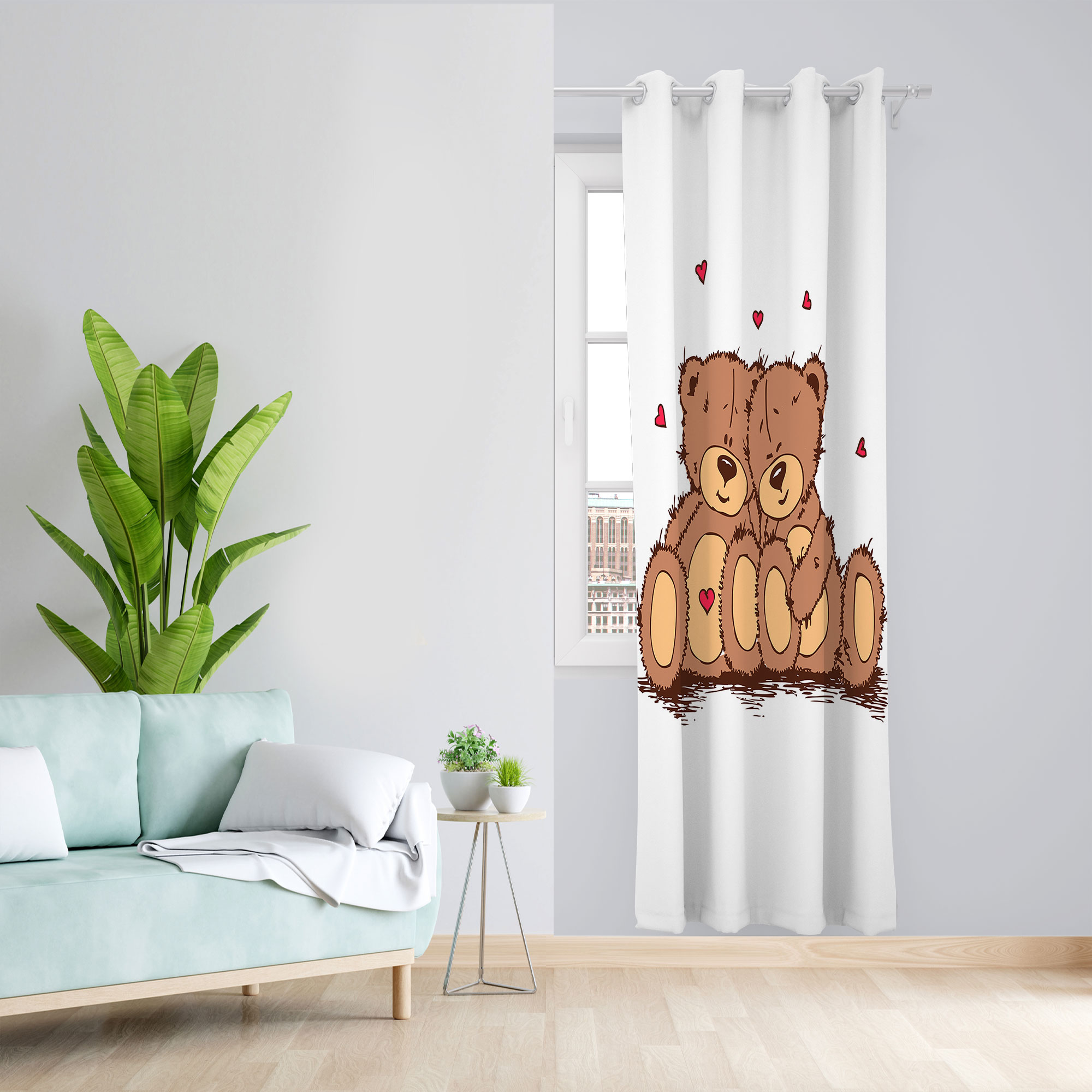 پرده مدل خرس و قلب مخمل پانچی کد 4458a سایز 140x280 سانتی متر